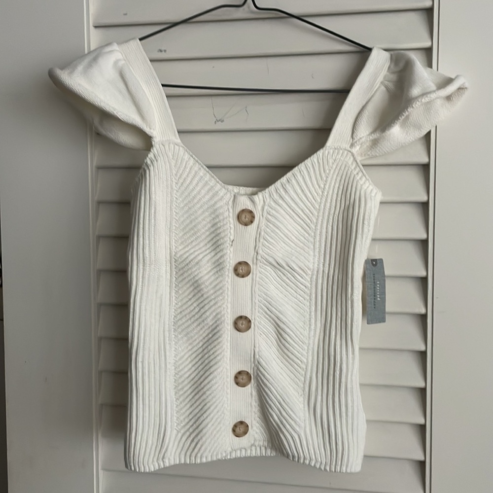 NWT Anthropologie Flutter-Sleeved Sweater Tank in Ivory, XSP - Picture 7 of 7